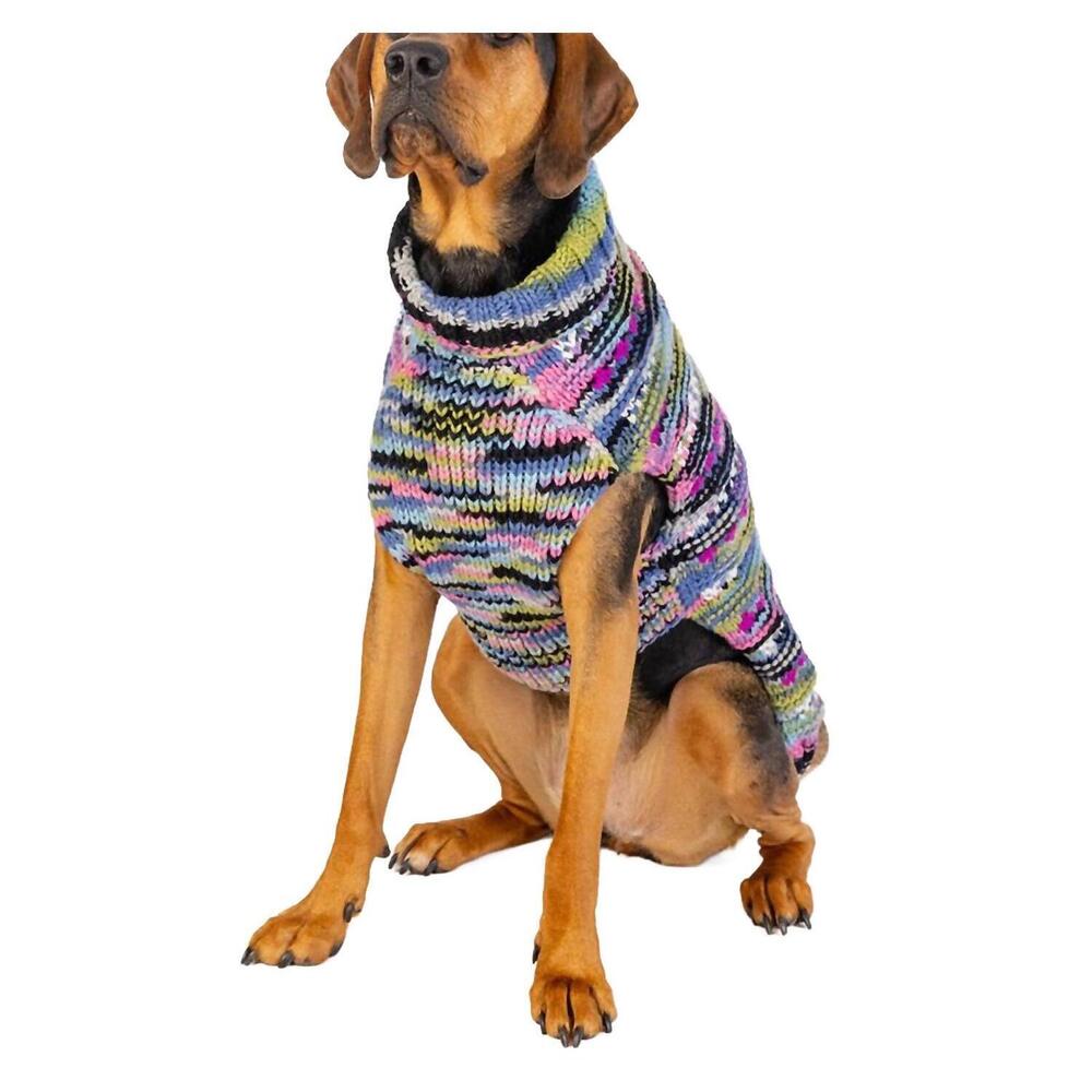 NEW CHILLY DOGS purple woodstick dog sweater in multi